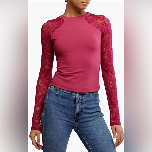 No Excuses Lace long Sleeve NWOT sangria - Picture 4 of 8